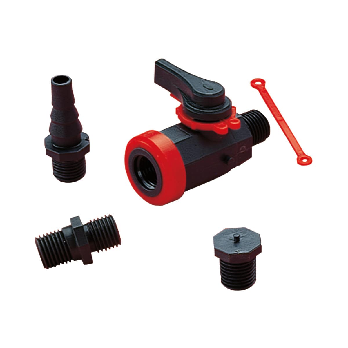 PVC Laborkugelhahn 1/4" IG x 1/4" AG mit Zubehör. PVC PN10