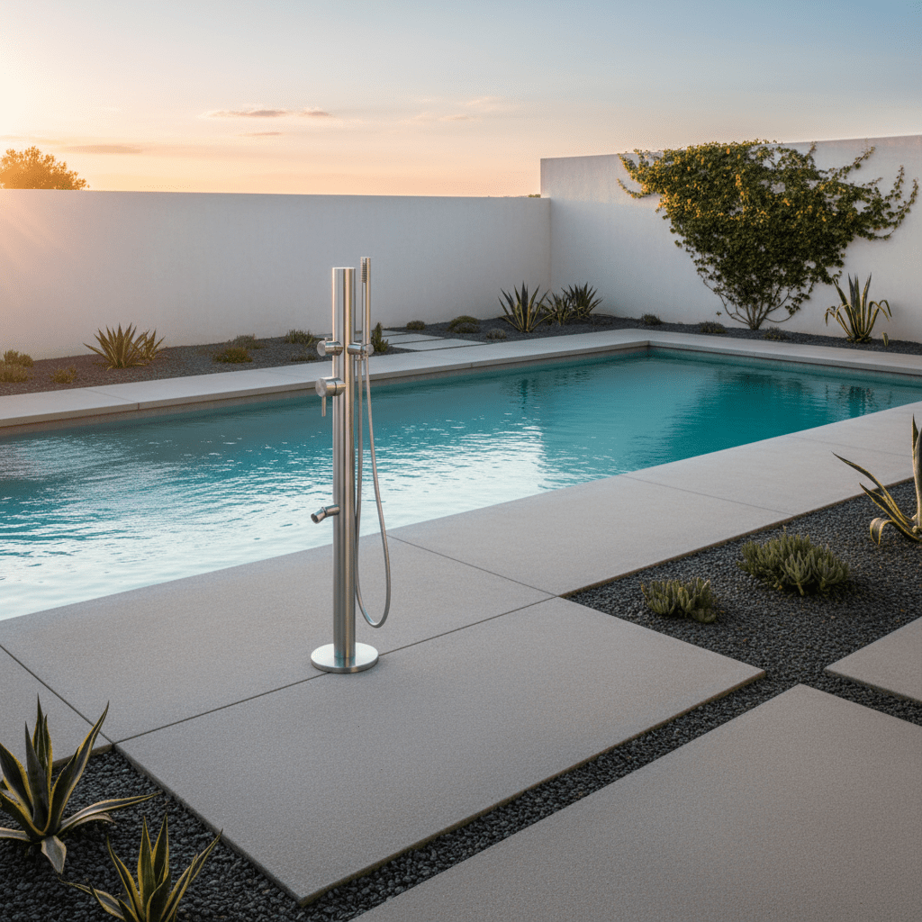 Gartendusche Panoa Edelstahl V2A mit Kalt und Warmwasser - Hytek Pool Shop