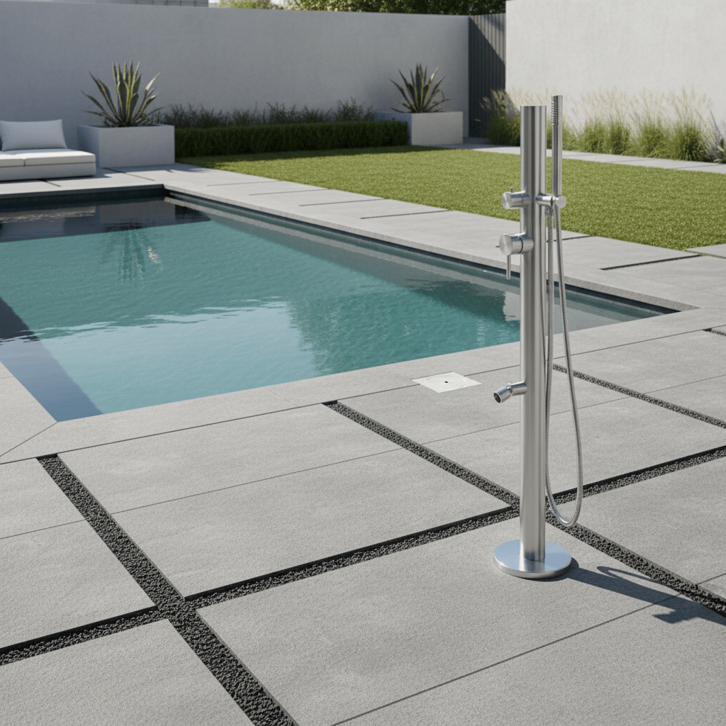 Gartendusche Panoa Edelstahl V2A mit Kalt und Warmwasser - Hytek Pool Shop