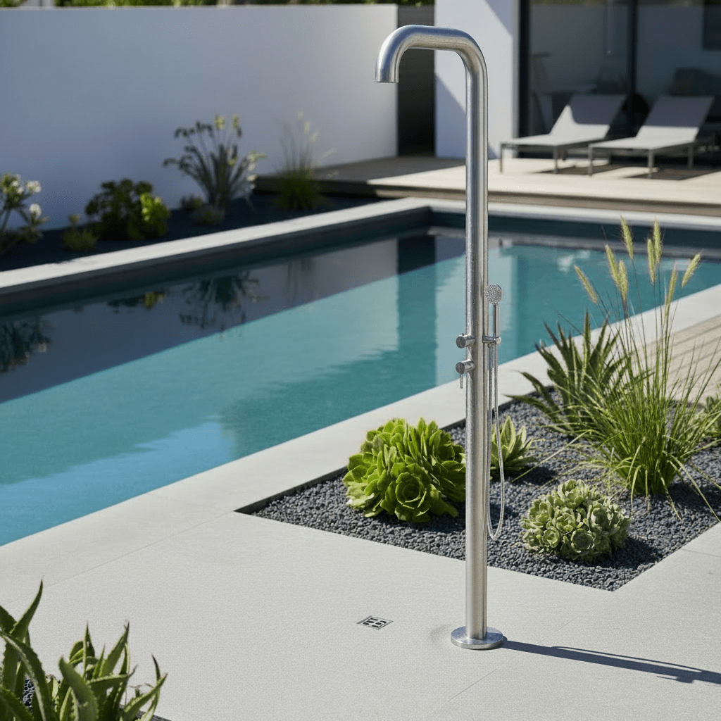 Gartendusche Santiago Edelstahl mit Handbrause & Heizband - Hytek Pool Shop
