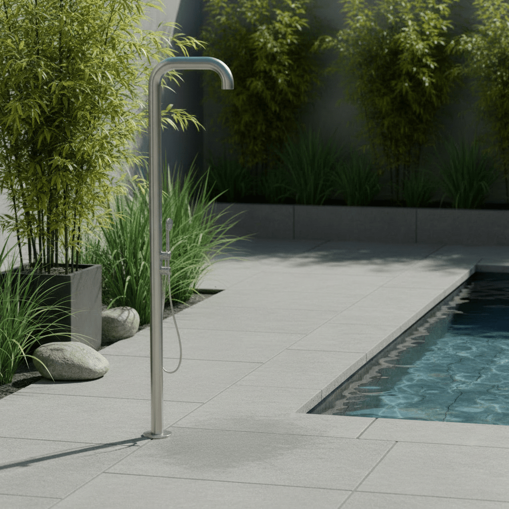 Gartendusche Santiago Edelstahl mit Handbrause & Heizband - Hytek Pool Shop