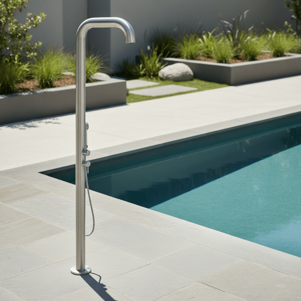Gartendusche Santiago Edelstahl mit Handbrause & Heizband - Hytek Pool Shop