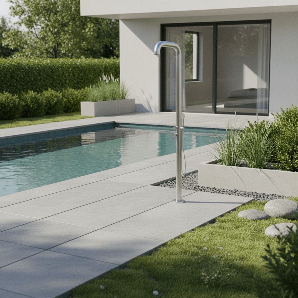 Gartendusche Santiago Edelstahl mit Handbrause & Heizband - Hytek Pool Shop